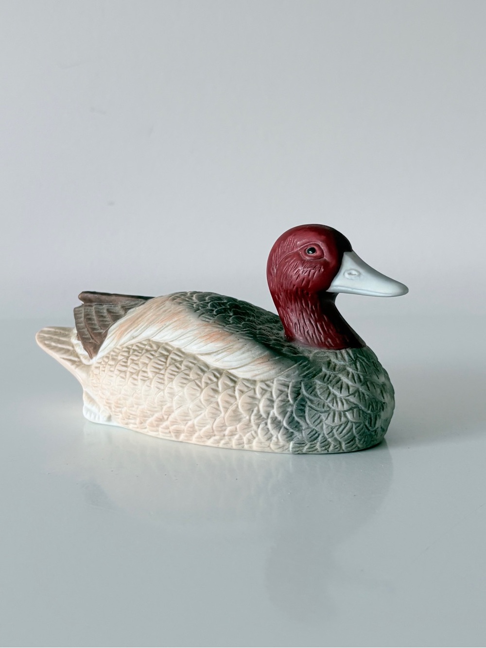 Vintage 80s Canvasback Duck Matte Matte Bisque Hand Painted Figurine 3x6